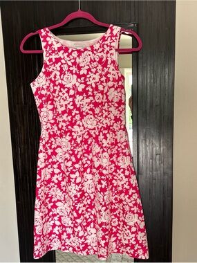 Garnet Hill Pink and White Floral Sleeveless Fit-and-Flare Dress